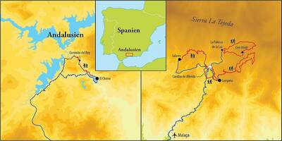 Routekaart Wanderreise Spanien: Andalusien, 8 Tage Routekaart Wanderreise Spanien: Andalusien, 8 Tage