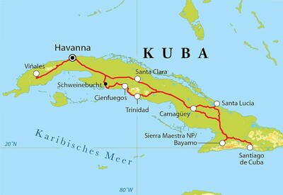 Routekaart Rundreise Kuba, 20 Tage Routekaart Rundreise Kuba, 20 Tage