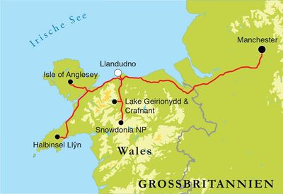 Routekaart Wanderreise Wales, 8 Tage Routekaart Wanderreise Wales, 8 Tage