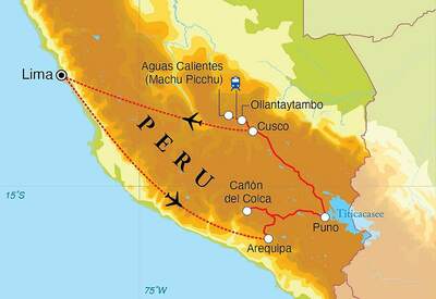 Routekaart Rundreise Peru, 15 Tage Routekaart Rundreise Peru, 15 Tage
