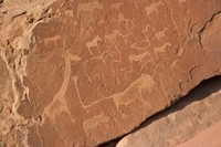 Alte Felszeichnungen in Twyfelfontein auf unserer Rundreise durch Namibia, Botswana und Simbabwe inkl. Victoriafällen.