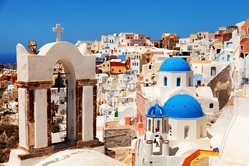 Santorini, Griechenland, Gebäude, blauer Himmel, Griechenland Rundreise